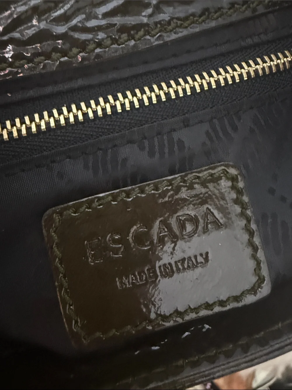 ESCADA patent leather dark green mini shoulder bag
